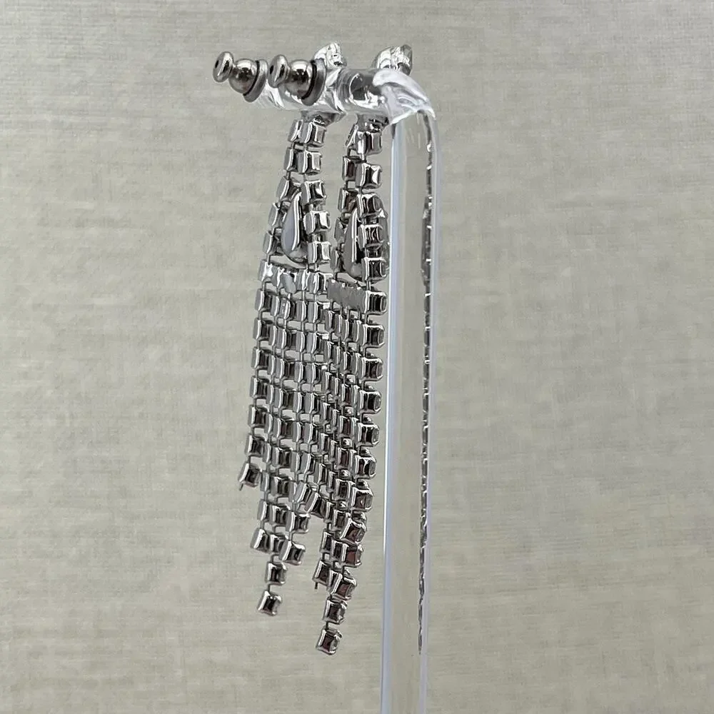 Long Tassel Zircon Crystal Chandelier Earrings Stud Drop Dangle Womens Jewelry